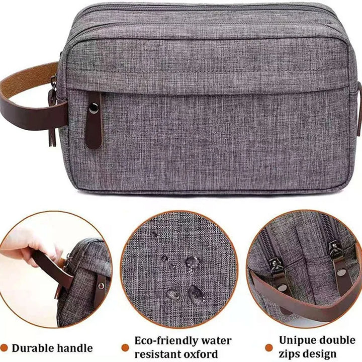 Luvikno | Nylonéa toalettveske Unisex | Vannavstøtende | Lærhåndtak med canvasdesign | For reise og hverdagsbruk