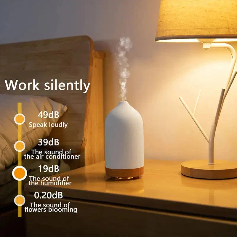 Aromisca Keramisk Aroma Diffuser | 100 ml Ultralyd Luftfukter | 7 LED Farger & Timer | Håndlaget Design | EU Støpsel Luvikno