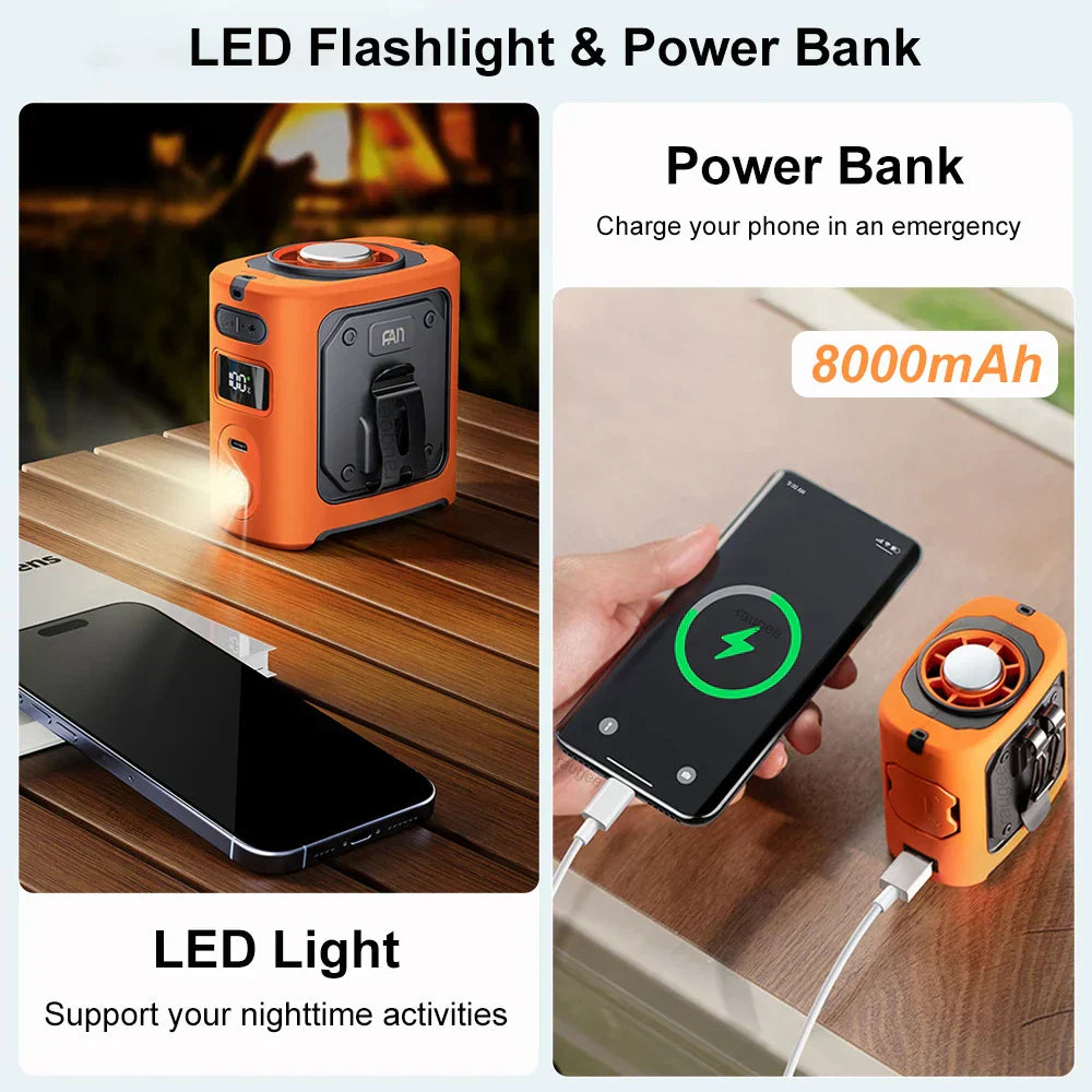 8000mAh Bærbar Kjøle Hoftevifte med Power Bank & LED Lyskilde – FrostBreeze | Luvikno