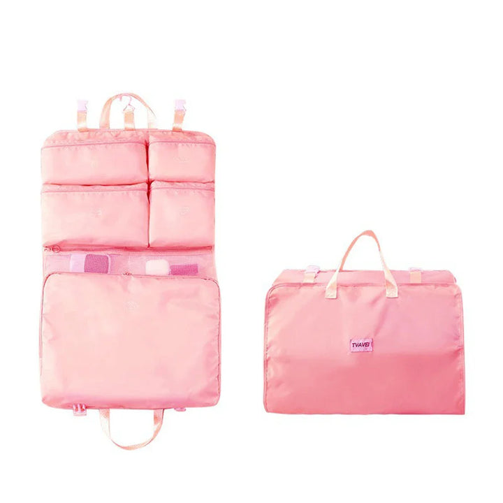 Luvikno | Travella 6-i-1 Sammenleggbar Reisesekk | Hengende & Bærbar | Multi Bag for Klær, Kosmetikk & Tilbehør | Grå/Beige/Rosa