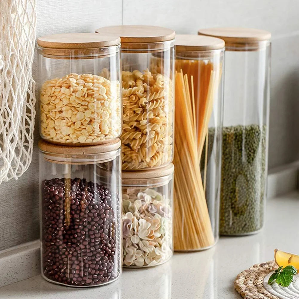 PureVorrat Glass Container Set – Oppbevaringskrukker med Trellokk | Tett og Stilfull | Moderne Kjøkkenoppbevaring | Luvikno