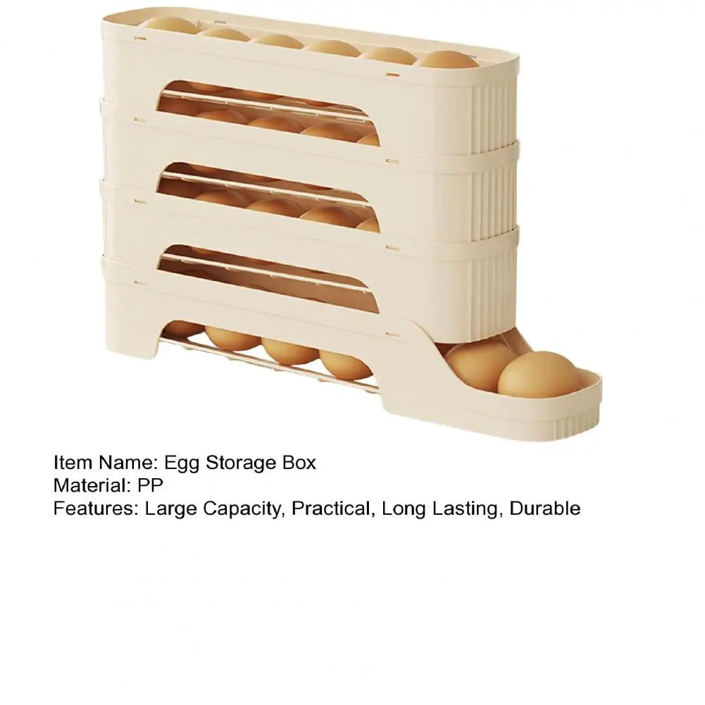 Luvikno | Egg Box RolloMaxx | 4-nivå Egg Organizer | Plassbesparende & Selvrullende | Gjennomsiktig Design