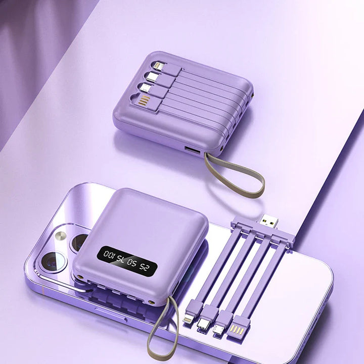 Luvikno | Mini Powerbank med Speildisplay | 20,000 mAh | Hurtigladingfunksjon & Integrerte Kabler | For iPhone, Samsung, Xiaomi & mer