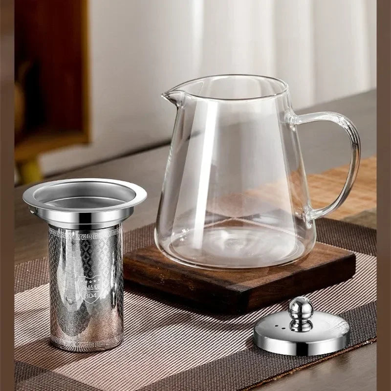 Luvikno | 450ml-950ml Varmeresistent Glass Teapot – Rustfritt Stål Tefilter, Blomsterkjele for Kung Fu Te, Puer og Oolong Te