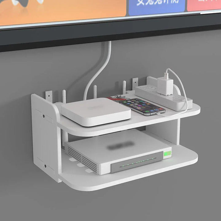 Luvikno | SkyConnect Home | WLAN Ruter Vegghylle | Skjult Kabel Organizer & Stikkontakt Holder | Flytende Hylle for TV Boks & Mer | Hvit | 40×12×8 cm