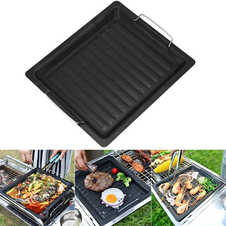 Luvikno | Feurossa Støpejern Grillplate Vendbar Plate | For Gassgrill & Komfyr | 25 × 30 cm | For Pizza, Kjøtt, Grønnsaker & Fisk