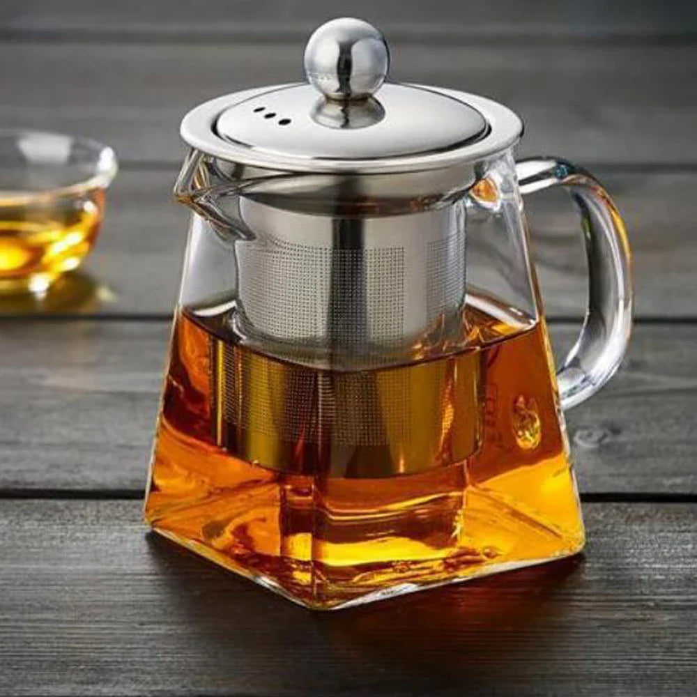 Luvikno | Teavora Glass Tekanne med Rustfritt Stål Infuser | Varmeresistent & Oppvaskmaskinsikker | For Løs Te & Te Blomster | 550/750/950 ml