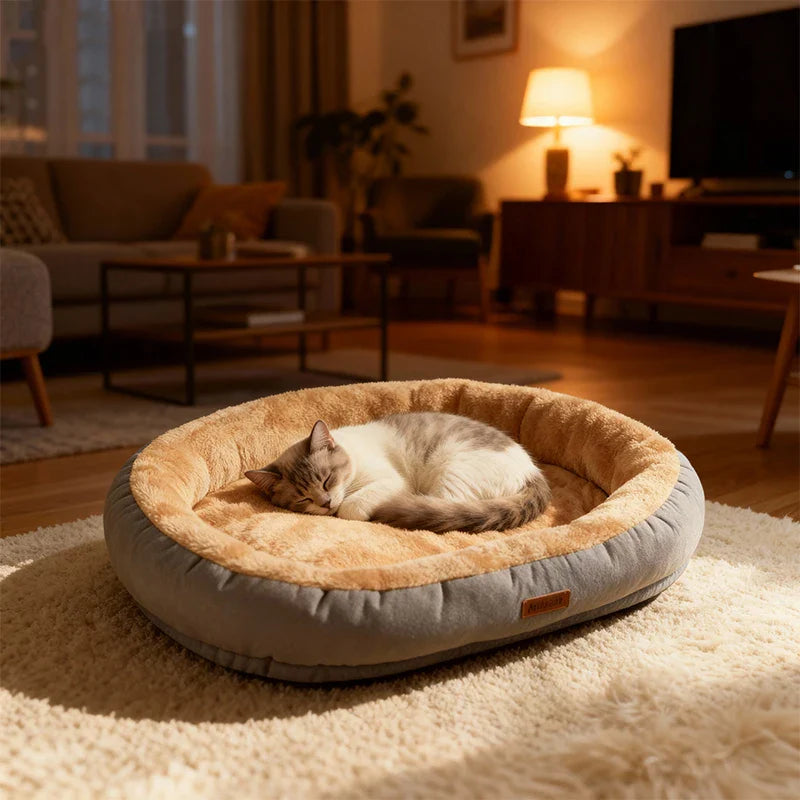 Oval Plush Bed for Dogs & Cats Luvikno