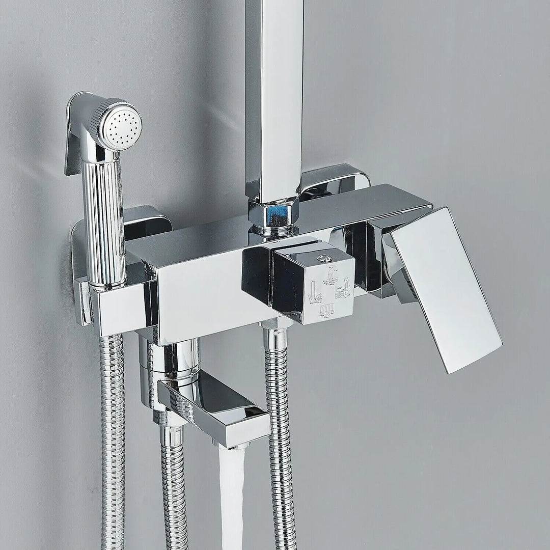 Luvikno | RainFlow Luxe Regn Dusjsett – justerbar messinglyd dusjarmatur med 4 funksjoner