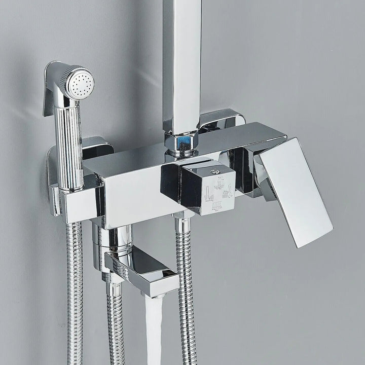Luvikno | RainFlow Luxe Regn Dusjsett – justerbar messinglyd dusjarmatur med 4 funksjoner