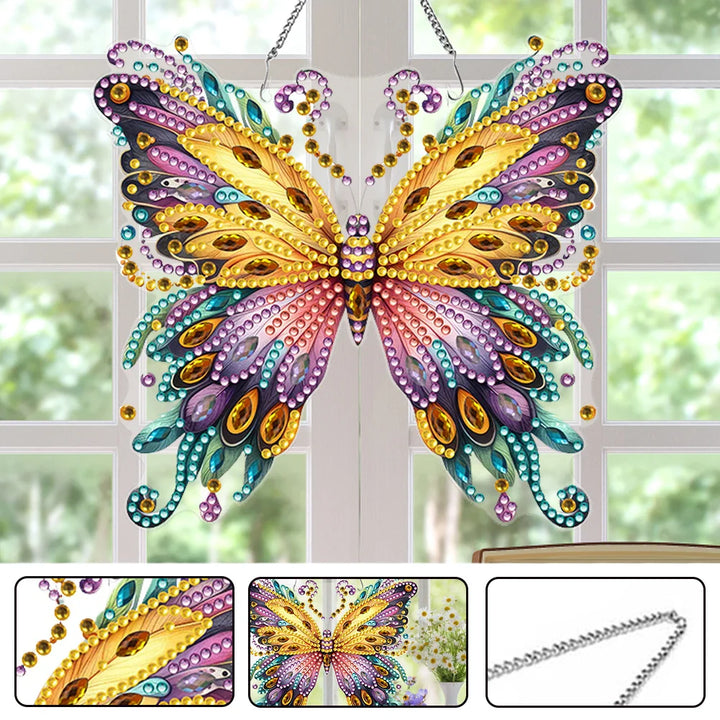 Luvikno | Sommerfuglanheng | 5D DIY Diamantmaling | Dobbelsidig akryl | Glitrende vindusdekorasjon