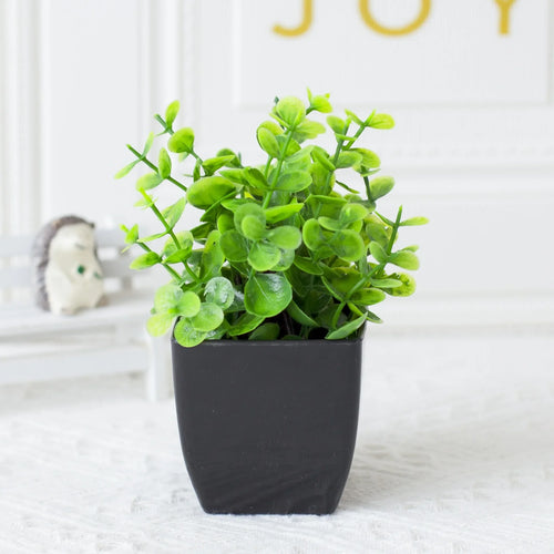 Luvikno | Leafora Kunstig Eukalyptusplante i Svart Potte | Mini Dekorativ Plante | For Bord, Bad & Kontor