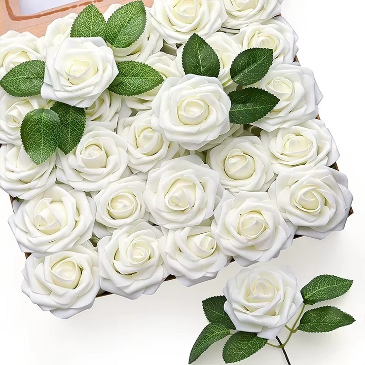 Realistiske Røde Kunstige Rosen med Stammer (Pakke med 25/10) Luvikno