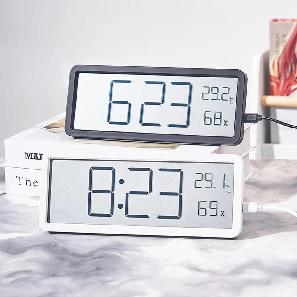 Stor digital veggklokke med temperatur- og fuktighetsdisplay – Perfekt for stue, soverom og kontor | Luvikno