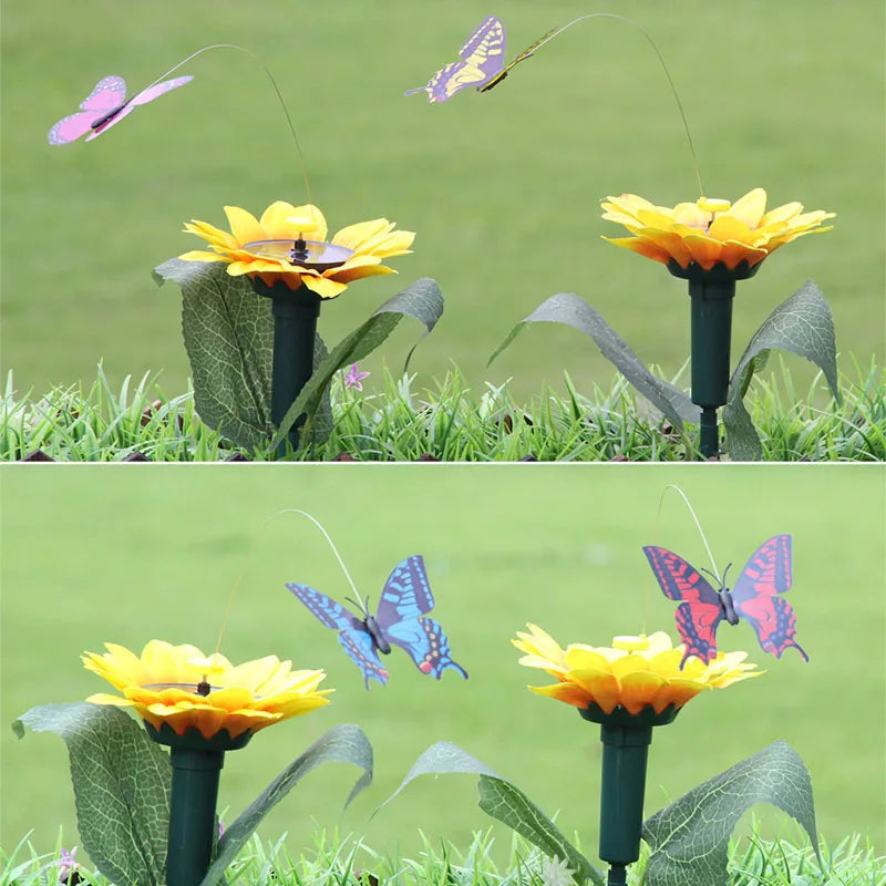 Luvikno | SOLAVIA Solsikke Hage Stake | Med roterende Sommerfugl eller Kolibri | Soldekor for Hage & Potteplanter | 20×20×10 cm