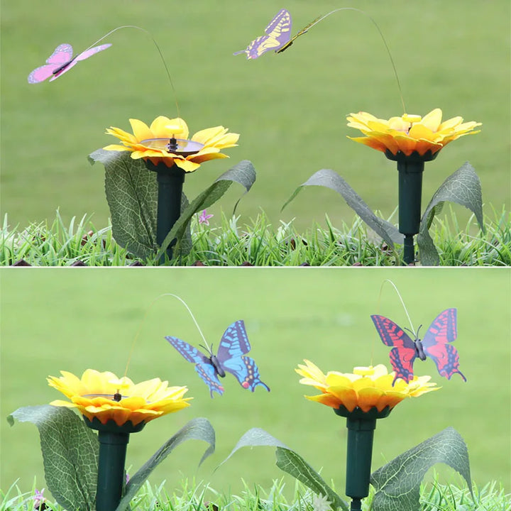 Luvikno | SOLAVIA Solsikke Hage Stake | Med roterende Sommerfugl eller Kolibri | Soldekor for Hage & Potteplanter | 20×20×10 cm