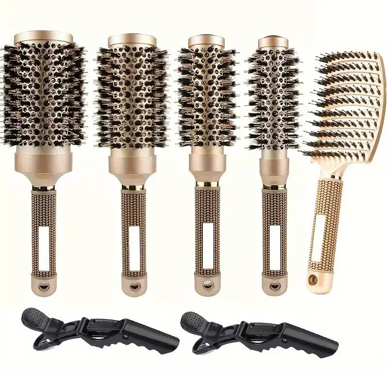 Luvikno | Rund penselsett GLOSSENTA | Ioner-keramikk & Villsvinbust | Anti-frizz & Volum | 25–53 mm Ø