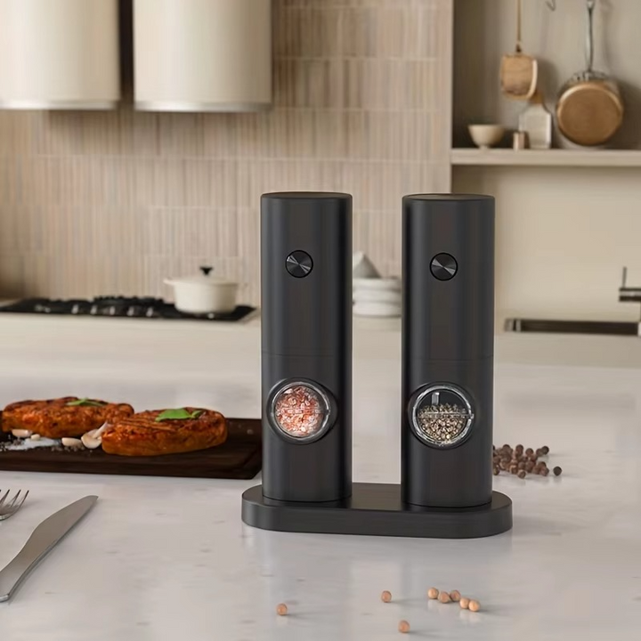 Luvikno | Elektrisk pepper- og saltkvernsett med justerbar grovhet og LED-lys