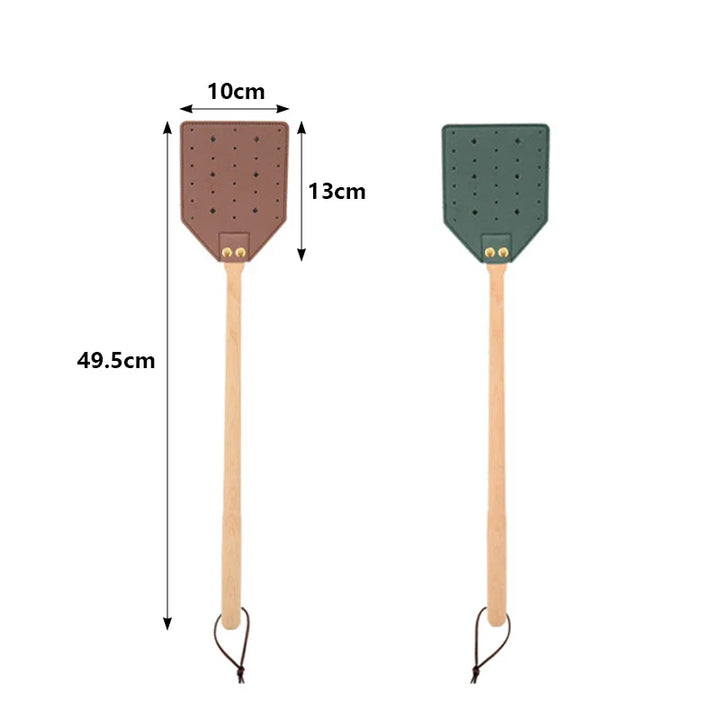 Luvikno | Insektra Lær Flueplanker med Trehåndtak | 13×10 cm Slående Overflate | Rustfrie Stål Nitter | Hengeanordning