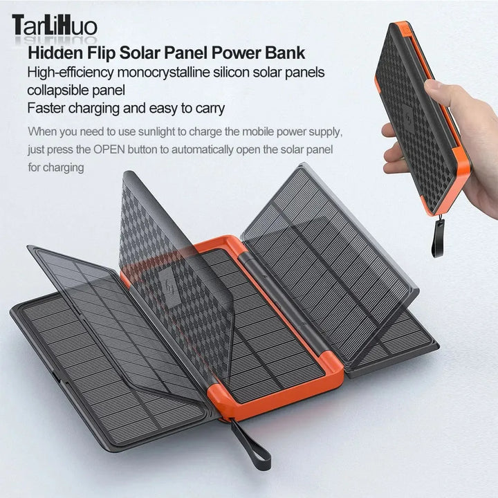 Luvikno | Solkraftbank VoltMate Flip 15W | 10,000/20,000mAh | Trådløs Qi-lading | Solcellepanel sammenleggbar | Vanntett & Støtsikker