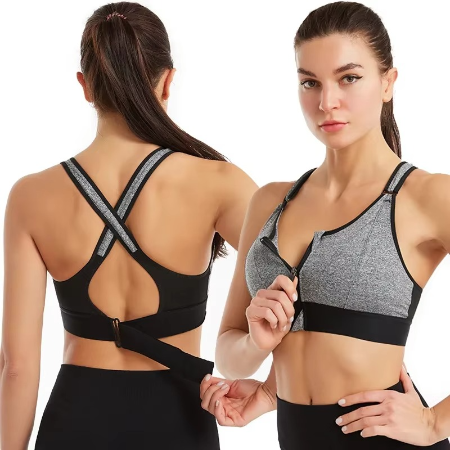 Justerbar Zip-Front Sports-BH med undertråd støtte og push-up design Luvikno