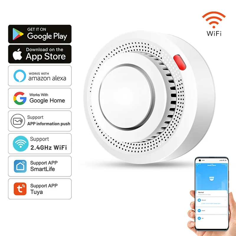 Luvikno | Smart WiFi Røykvarsler Brannalarm 85dB – SafeSense