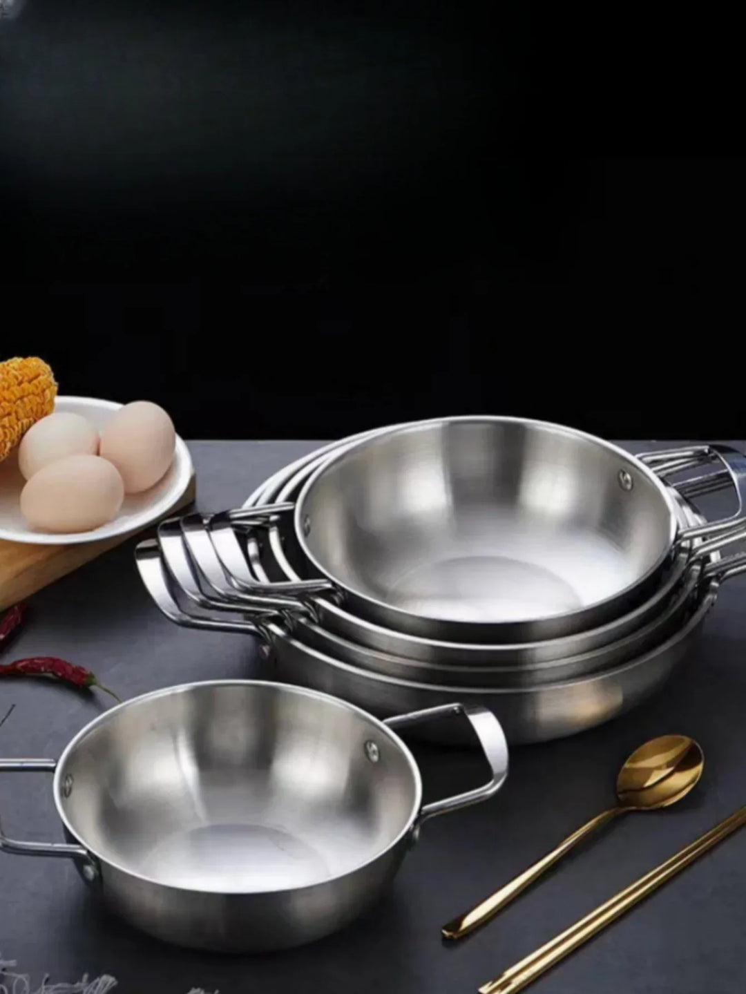 GastroPan – Rustfritt Stål Saus- og Paella-panne med Håndtak Luvikno