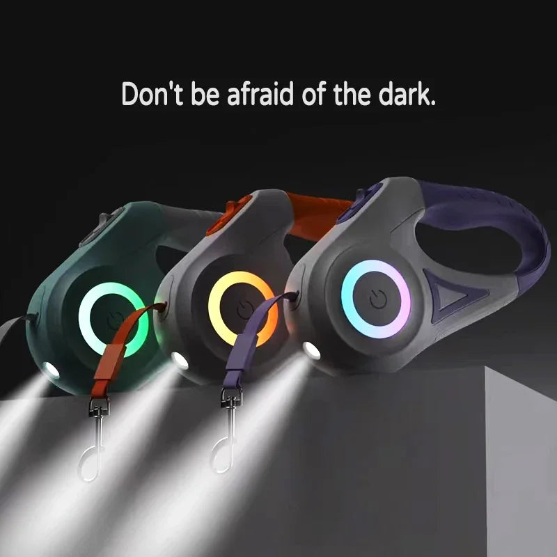 Luvikno | LED Hundesele LumiLeash FlexiLight | Sammenleggbar sele med belysning | 3 m & 5 m lengde | For hunder & katter opp til 35 kg