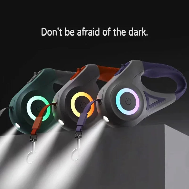 Luvikno | LED Hundesele LumiLeash FlexiLight | Sammenleggbar sele med belysning | 3 m & 5 m lengde | For hunder & katter opp til 35 kg
