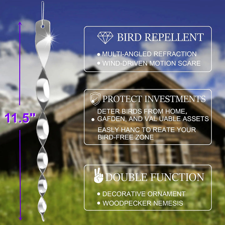 Luvikno | Fugl Skremme Spinner Stenger BirdGuard Reflekter 12-Pieces Sett | 30 cm | Reflekterende Hagedekorasjon | Skremmer Vekk Fugler & Beskytter Frukt, Grønnsaker & Bed.