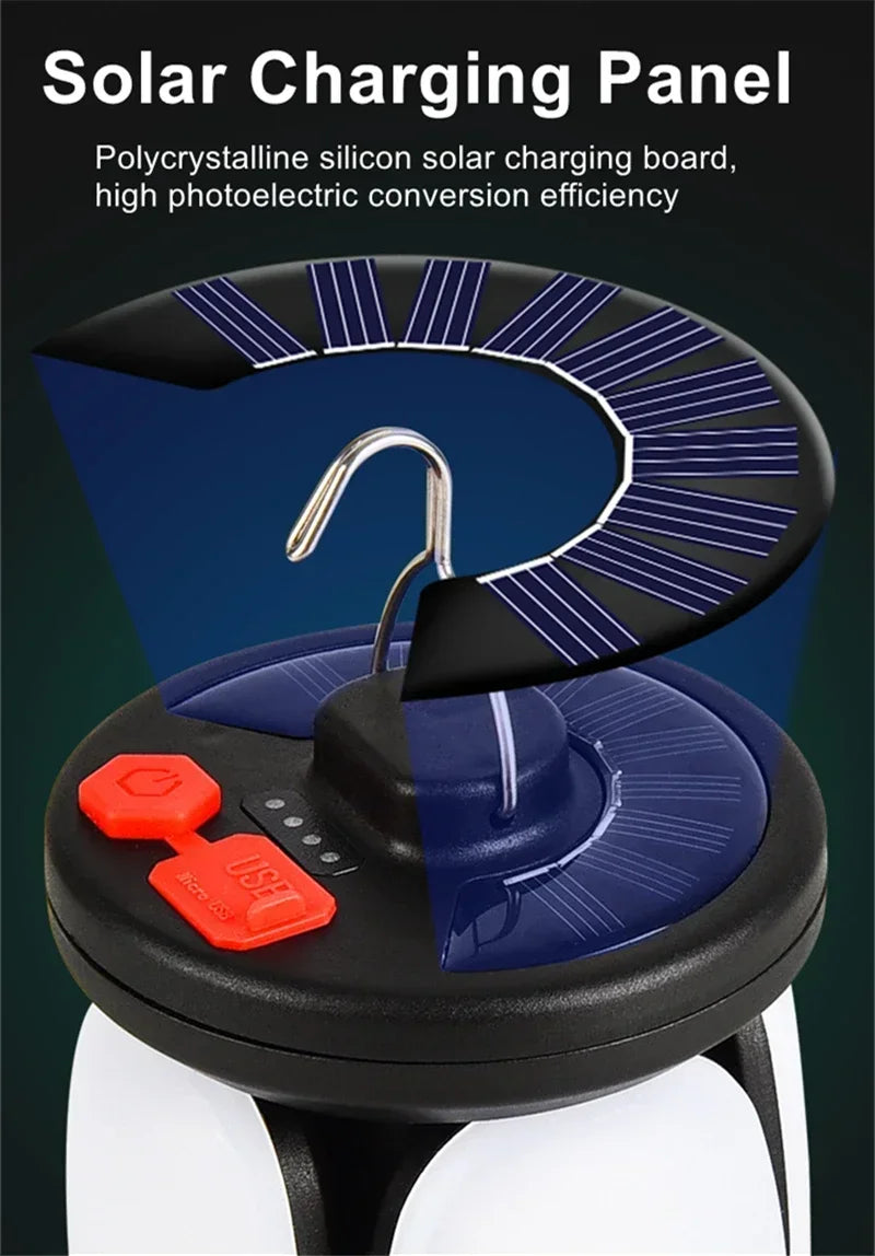 Luvikno | LUMALITE Solcelle Campinglampe | USB & Solenergi Lading | 6 Lysmoduser | Sammenleggbar & Power Bank – 1000 Lumen