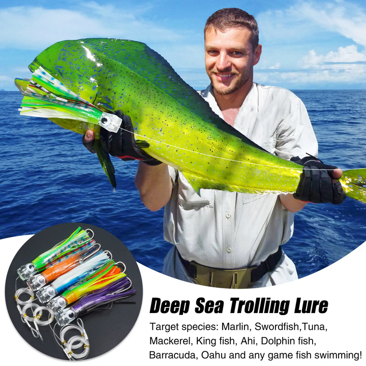 5pcs Rigged Trolling Skirt Tuna Lures for Mahi, Marlin, Shark and Wahoo – Big Game Saltwater Lures Luvikno