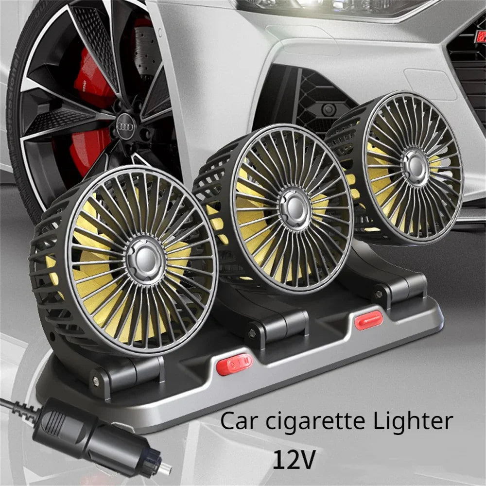 360° Justerbar Bilvifte - 3-Hodet Automotiv Elektrisk Vifte - USB/12V/24V - 2 Hastigheter - Stille Kjøling for Hjem, Skrivebord, Kontor & Bil | Luvikno
