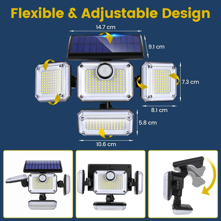 Luvikno | Solora GuardLight Solenergi Utendørs Lampe med Bevegelsessensor 2000 LM | 333 LED, IP65, 270° Strålevinkel