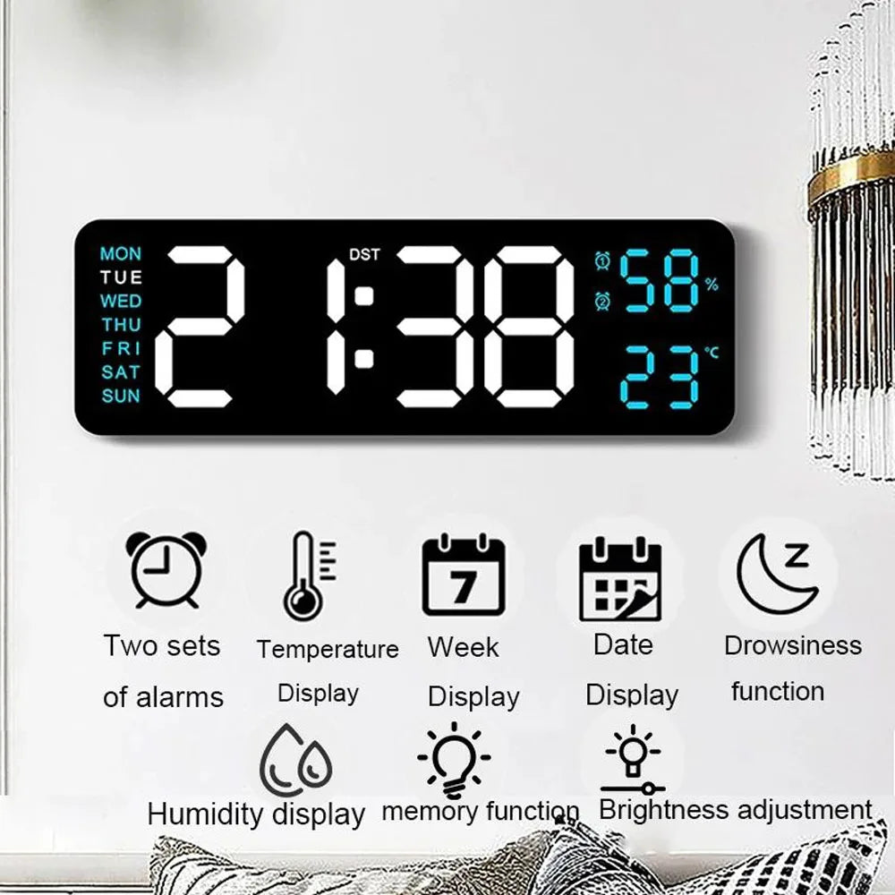 TimeGlow Klokke - Slank Digital Vekkerklokke med Temperatur & Kalender Luvikno