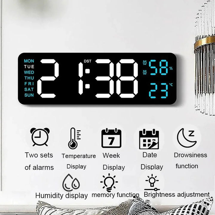 TimeGlow Klokke - Slank Digital Vekkerklokke med Temperatur & Kalender Luvikno