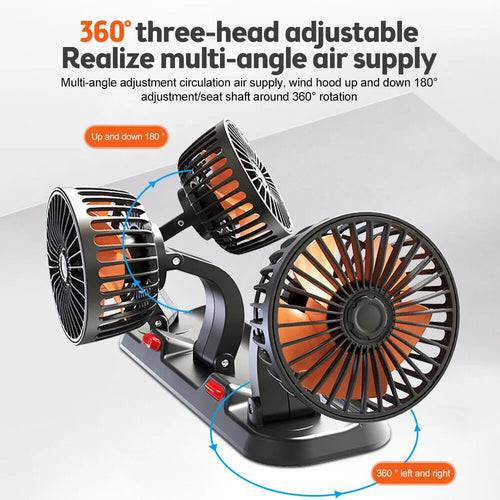360° Justerbar Bilvifte - 3-Hodet Automotiv Elektrisk Vifte - USB/12V/24V - 2 Hastigheter - Stille Kjøling for Hjem, Skrivebord, Kontor & Bil | Luvikno