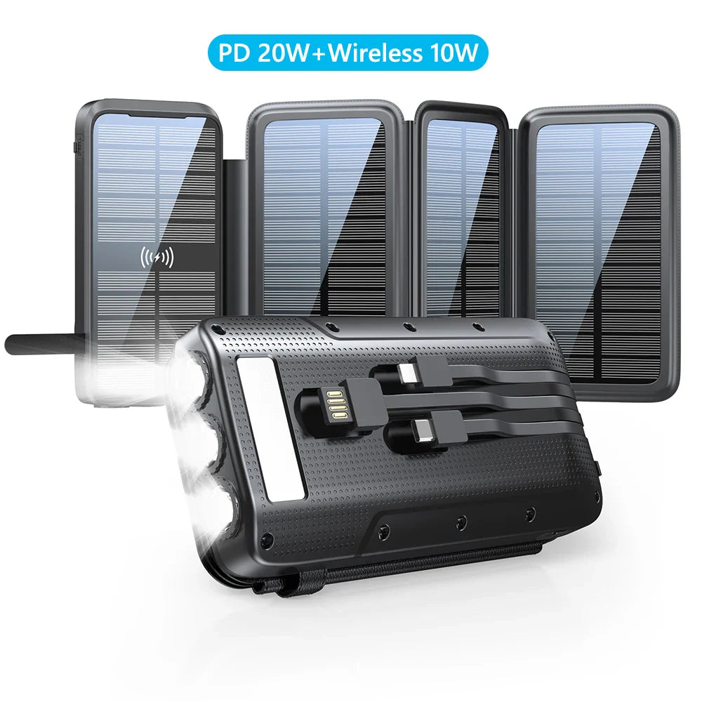 Luvikno | Solar Powerbank VoltCore X Pro 43800mAh | 20W Rask Lading | 10W Trådløs Lading | Integrerte Kabler & LED Lampe | Utendørs & Reiser