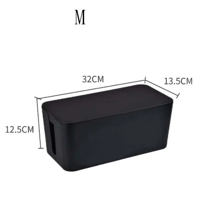 Luvikno | Kabelux Kabelboks med lokk | 32×13×12 cm | Stikkontakt & Lading Kabel Organizer | Støvbeskyttelse for Strømforsyninger & Rutere