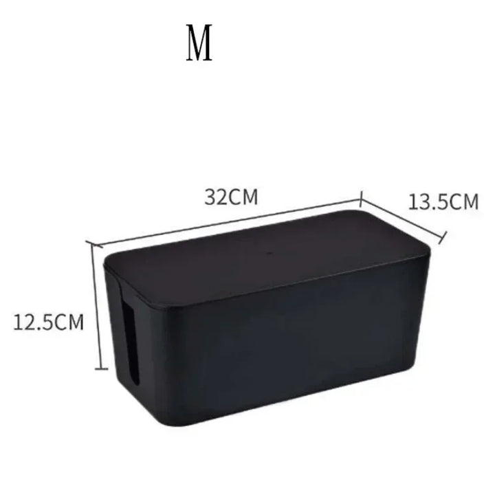 Luvikno | Kabelux Kabelboks med lokk | 32×13×12 cm | Stikkontakt & Lading Kabel Organizer | Støvbeskyttelse for Strømforsyninger & Rutere