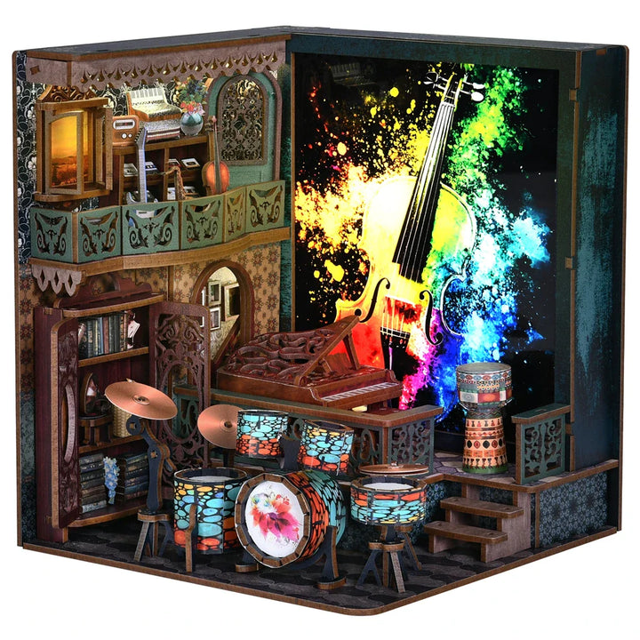 SoleCaffè DIY Bokhylle | Miniatyr Kaffehus 3D Trebyggesett | Med LED-belysning | Kreativ Bokhylla Diorama & Gaveidé Luvikno