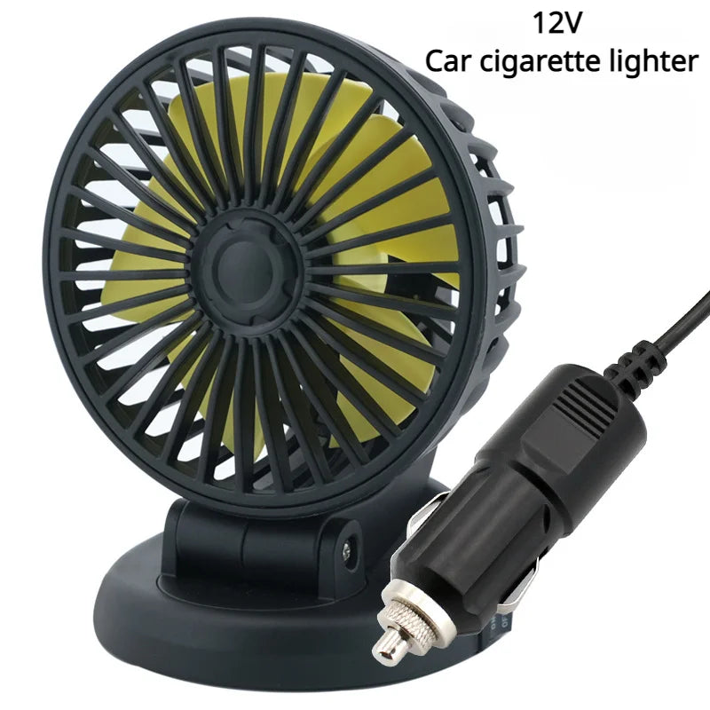 360° Justerbar Bilvifte - 3-Hodet Automotiv Elektrisk Vifte - USB/12V/24V - 2 Hastigheter - Stille Kjøling for Hjem, Skrivebord, Kontor & Bil | Luvikno