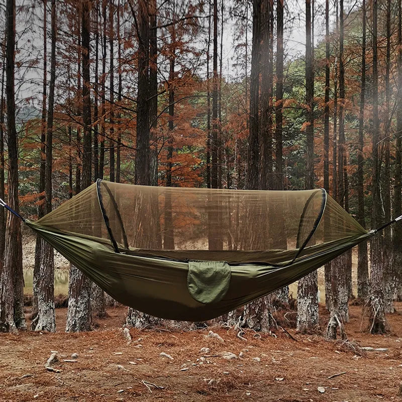 OutdoorRelax Hengekøye med Myggnett og Rask Utløsing – 200 kg Belastningsevne | Luvikno