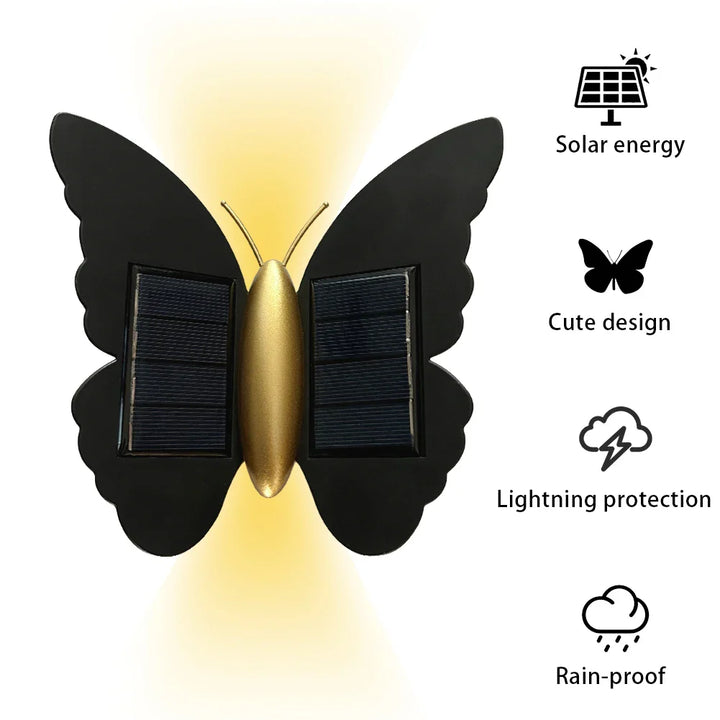 Luvikno | Lumora FlyGlow Solcellevegglys Sommerfugl | Med Bevegelsessensor & Automatisk På/Av | IP65 Vanntett | For Hage & Inngang