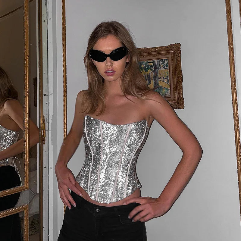 Luvik | Korsett Off-Shoulder Glitrende topp