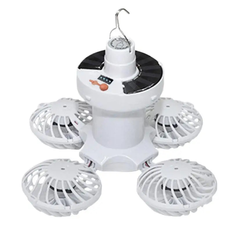 Luvikno | Ventolux Solcelle Campinglampe med Vifte | Sammenleggbar & Bærbar | 3 Vindnivåer & LED-belysning | For Telt, Terrase & Utendørs