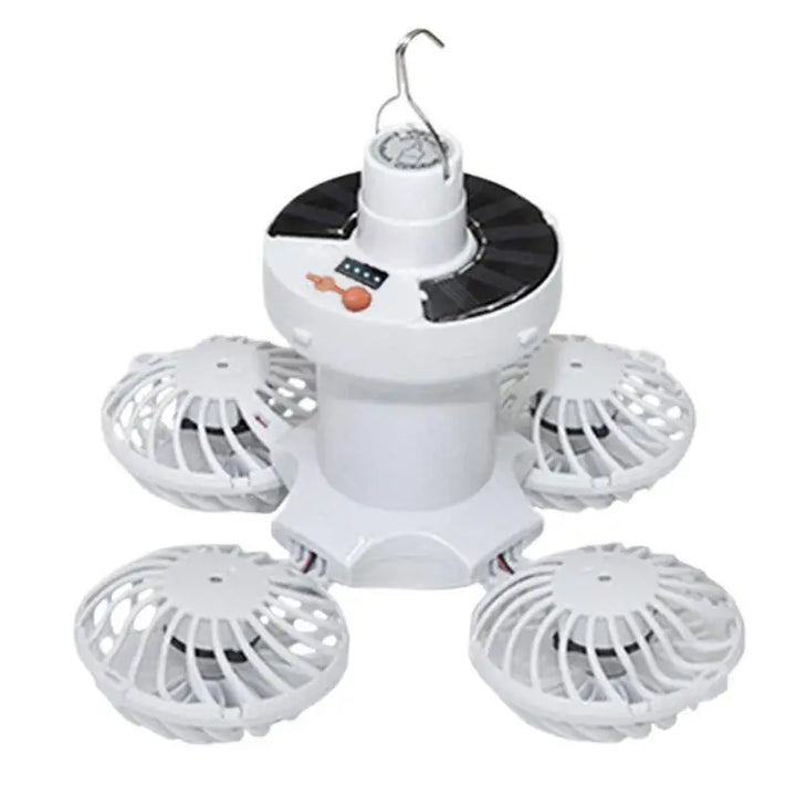 Luvikno | Ventolux Solcelle Campinglampe med Vifte | Sammenleggbar & Bærbar | 3 Vindnivåer & LED-belysning | For Telt, Terrase & Utendørs