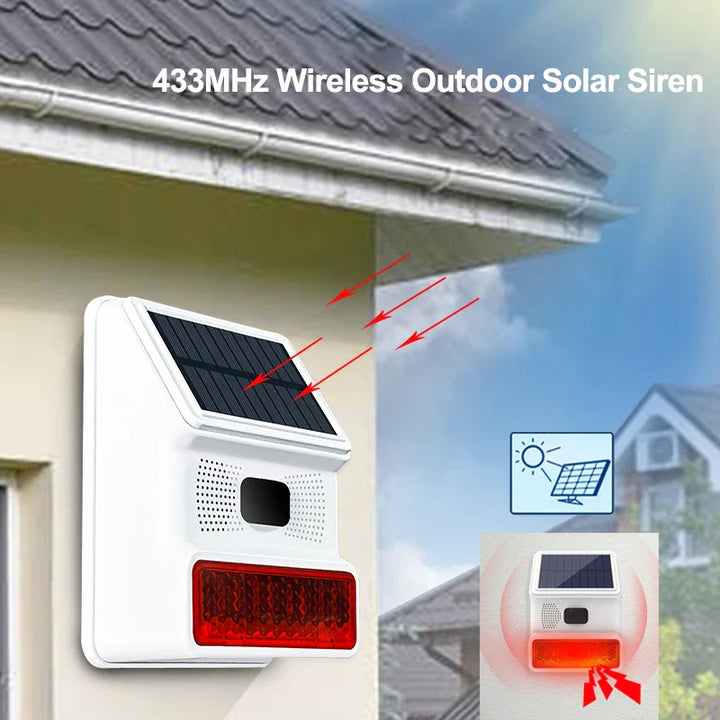 Luvikno | Solar-External Siren Securon 433S | 433 MHz Trådløs Alarmmodul med Lys & Lyd | For GSM/WiFi Alarmsystemer | Solcelledrevet & Værbestandig