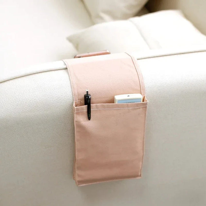 Luvikno | Restivo Seng Organizer laget av bomull-linn | Hengende oppbevaring med lommer | For fjernkontroller, bøker og tilbehør – ca. 30×20×10 cm