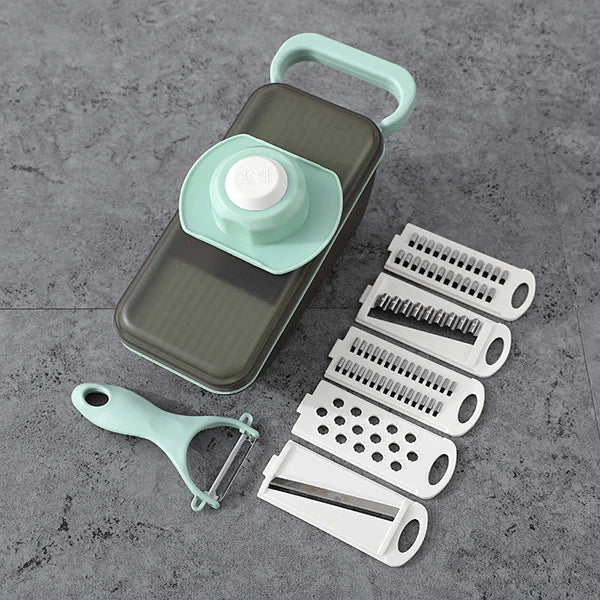 Luvikno | SchnippelMeister Grønnsakskutter 5-i-1 | Multi Kutter med Innsamling Container | Rivjern, Skiver & Hakkere | BPA-fri & Oppvaskmaskin Sikker | 27×11×10 cm